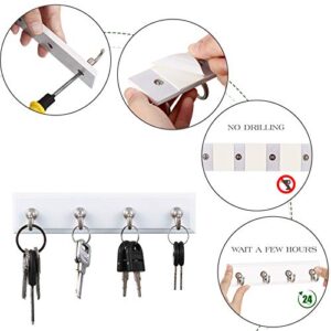 4 Pieces Key Rail 4-Hook Key Organizer Hook Rail Self-Adhesive Key Rack for Hanging Keys Towels (White)