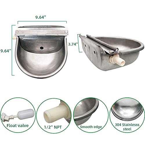 Abustle pig Automatic Cow Drinking Water Bowl Dispenser with 2 Float Ball valves,304 Stainless Steel Farm Animals Waterer for Horse Cattle Sheep Pet Dog Chickens(Without Drainage Hole)