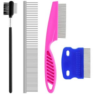 gubcub pets grooming comb kit for small dogs puppies, tear stain remover comb, 2-in-1 dog combs with round teeth to remove knots crust mucus
