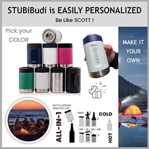 STUBiBudi Beer Can Cooler 12 oz Beer Bottle Insulator Beer Bottle Opener, 3 in 1 Universal Can Coozie Insulated Coozie for Cans and Bottles 4 in 1 Can Holder Beer Gifts Men Dad Birthday - Steel