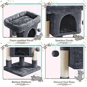 Yaheetech 23.5in Cat Tree Tower, Cat Condo with Sisal-Covered Scratching Posts, Cat House Activity Center Furniture for Kittens, Cats and Pets - Dark Gray
