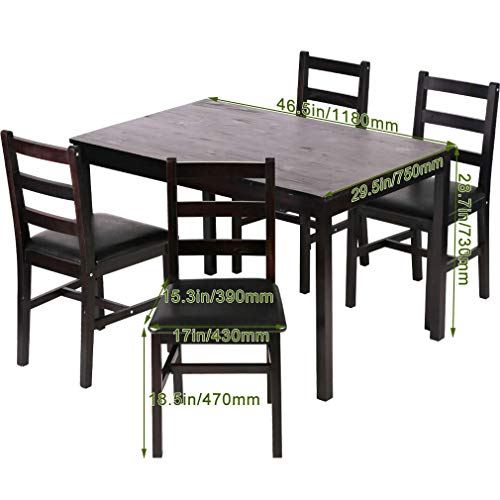 FDW Kitchen Table and Chairs for 4 Dining Room Table Set,Wood Elegant Kitchen Sets for Small Space,Dark Brown