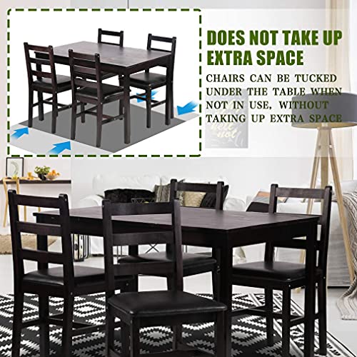 FDW Kitchen Table and Chairs for 4 Dining Room Table Set,Wood Elegant Kitchen Sets for Small Space,Dark Brown