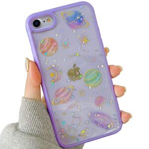 boftale compatible with iphone se 2020 iphone 7 iphone 8 cute case clear, handmade glitter bling sparkle design slim soft tpu pretty phone cover for girls women (purple)