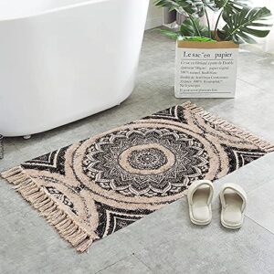 ailsan boho bathroom rugs 2' x 3', cotton tufted mandala rug machine washable farmhouse rug hand-woven small area rug with tassels, soft indoor floor mats for entryway kitchen bedroom