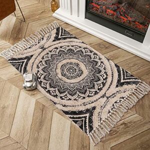 Ailsan Boho Bathroom Rugs 2' x 3', Cotton Tufted Mandala Rug Machine Washable Farmhouse Rug Hand-Woven Small Area Rug with Tassels, Soft Indoor Floor Mats for Entryway Kitchen Bedroom