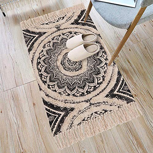 Ailsan Boho Bathroom Rugs 2' x 3', Cotton Tufted Mandala Rug Machine Washable Farmhouse Rug Hand-Woven Small Area Rug with Tassels, Soft Indoor Floor Mats for Entryway Kitchen Bedroom