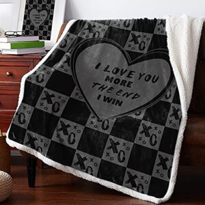 Sherpa Fleece Blanket Ultra Soft Throw Blanket - Valentine's Day I Love You More The END I Win Dark Grey - Fuzzy, Cozy, Shaggy, Warm - Reversible Microfiber Blanket for Bed Sofa Couch, 39 x 49 Inches