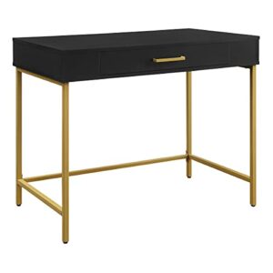 osp home furnishings modern life contemporary writing desk with large drawer and gold metal legs, black finish