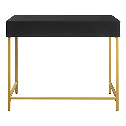 OSP Home Furnishings Modern Life Contemporary Writing Desk with Large Drawer and Gold Metal Legs, Black Finish