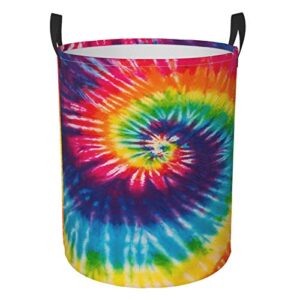 kiuloam colorful rainbow tie dye 19.6 inches large storage basket with handles collapsible portable laundry fabric hampers tote bag for toys clothing organization