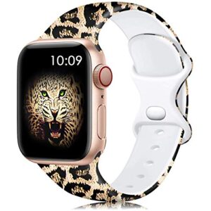 lerobo cheetah band compatible for apple watch bands 40mm 38mm 41mm iwatch bands se series 8 series 7 6 5 4 3 2 1 band for women men,silicone fadeless pattern printed replacement bands leopard,s/m