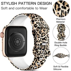 Lerobo Cheetah Band Compatible for Apple Watch Bands 40mm 38mm 41mm iWatch Bands SE Series 8 Series 7 6 5 4 3 2 1 Band for Women Men,Silicone Fadeless Pattern Printed Replacement Bands Leopard,S/M