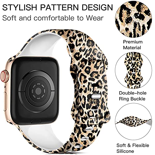 Lerobo Cheetah Band Compatible for Apple Watch Bands 40mm 38mm 41mm iWatch Bands SE Series 8 Series 7 6 5 4 3 2 1 Band for Women Men,Silicone Fadeless Pattern Printed Replacement Bands Leopard,S/M