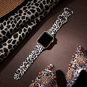 Lerobo Cheetah Band Compatible for Apple Watch Bands 40mm 38mm 41mm iWatch Bands SE Series 8 Series 7 6 5 4 3 2 1 Band for Women Men,Silicone Fadeless Pattern Printed Replacement Bands Leopard,S/M