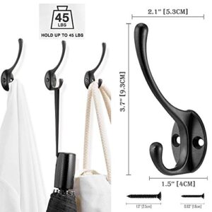 POSURI 10 Pack Heavy Duty Dual Coat Hooks Wall Mounted with 40 Screws, Utility Metal Hooks Retro Double Hooks Wall Hanging Zinc Die Cast Robe Hooks for Coat, Bag, Scarf, Towl, Cap, Cup, Key