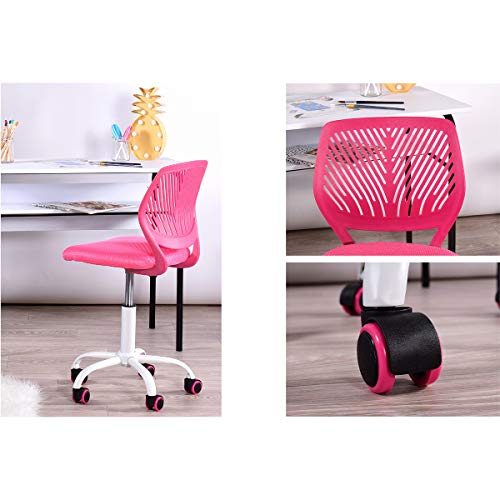 FurnitureR Writing Task Chair for Teens Boys Girls 360 Rolling Wheels Fabric Soft Pad Seat Breathable Backrest, Height Adjustable Liftup 29.5"-34.3",Rose/Pink (Pink)