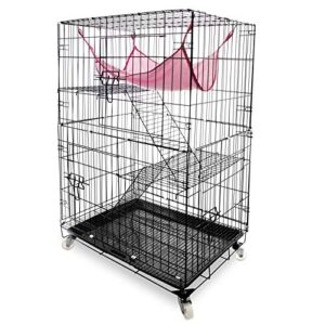 daorfaa 2-tier large cat ferret cage kennel crate playpen box, collapsible home for small animals, 24 x 17 x 40 inches, black