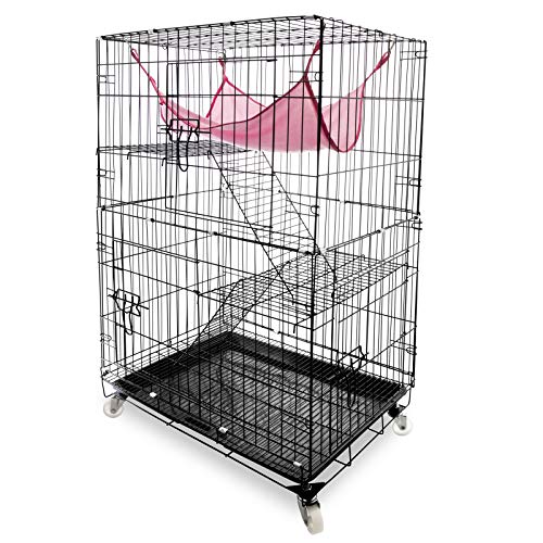 Daorfaa 2-Tier Large Cat Ferret Cage Kennel Crate Playpen Box, Collapsible Home for Small Animals, 24 x 17 x 40 Inches, Black