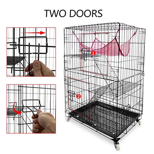 Daorfaa 2-Tier Large Cat Ferret Cage Kennel Crate Playpen Box, Collapsible Home for Small Animals, 24 x 17 x 40 Inches, Black