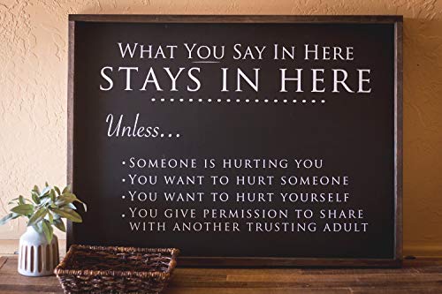 Tamengi Wood Sign, Counseling Office//What You say in here Stays in here//Framed Art for Counseling Offices and Schools,12x12in,Made in American