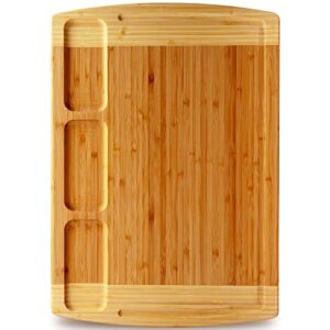 greener chef organic bamboo cutting board for kitchen with built-in compartments and juice groove - wooden chopping board for meat, cheese charcuterie board with handles, (xxl, 20 x 14 inch)