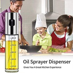 Bugucat Oil Sprayer Bottle 100 ml (2 Pieces), Vinegar Spray Oil Dispenser Oil Trigger Glass Bottle Transparent Oil Sprayer with Brush for BBQ Grilling Baking Roasting Cooking Salad Pasta Making