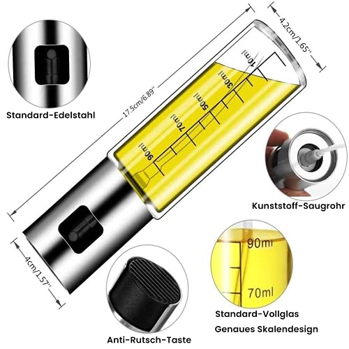 Bugucat Oil Sprayer Bottle 100 ml (2 Pieces), Vinegar Spray Oil Dispenser Oil Trigger Glass Bottle Transparent Oil Sprayer with Brush for BBQ Grilling Baking Roasting Cooking Salad Pasta Making