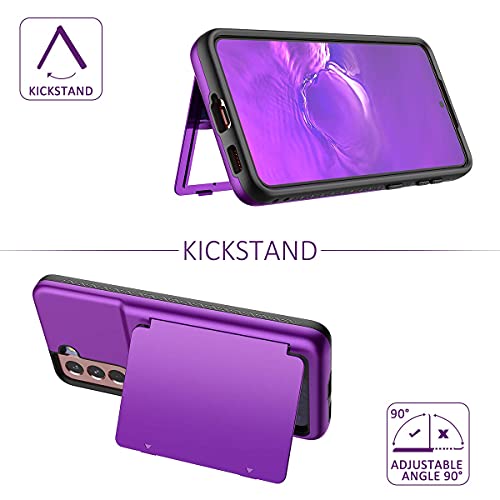 WeLoveCase for Samsung Galaxy S21 Wallet Case with Credit Card Holder & Hidden Mirror, Defender Protective Shockproof Heavy Duty Protection Phone Cover for Samsung Galaxy S21 5G, 6.2 inch Purple