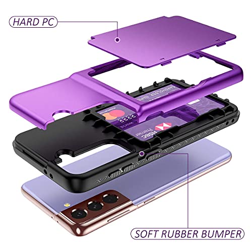 WeLoveCase for Samsung Galaxy S21 Wallet Case with Credit Card Holder & Hidden Mirror, Defender Protective Shockproof Heavy Duty Protection Phone Cover for Samsung Galaxy S21 5G, 6.2 inch Purple