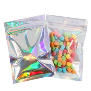 green nexus 100 pack smell proof odorless bags- 5x7 inch resealable holographic bags foil pouch bag flat ziplock bag