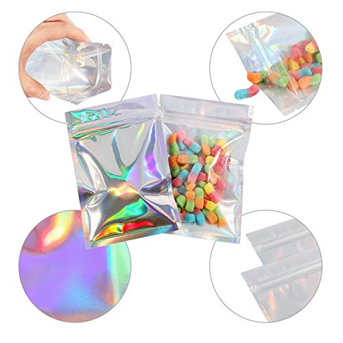 Green Nexus 100 Pack Smell Proof Odorless Bags- 5x7 Inch Resealable Holographic Bags Foil Pouch Bag Flat Ziplock Bag