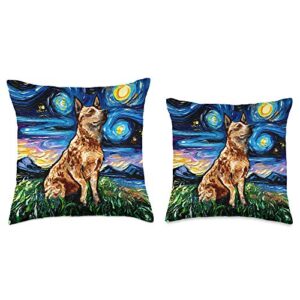 Sagittarius Gallery Red Heeler Starry Night Impressionist Cattle Dog Art by Aja Throw Pillow, 16x16, Multicolor