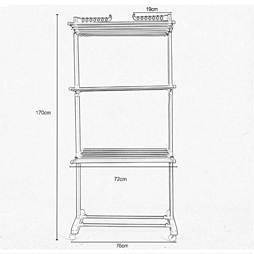 Kentaly Clothes Drying Rack, 3-Tier Collapsible Rolling Dryer Clothes Hanger Adjustable Large Stainless Steel Garment Laundry Racks with Foldable Wings Indoor Outdoor