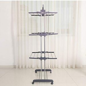 Kentaly Clothes Drying Rack, 3-Tier Collapsible Rolling Dryer Clothes Hanger Adjustable Large Stainless Steel Garment Laundry Racks with Foldable Wings Indoor Outdoor