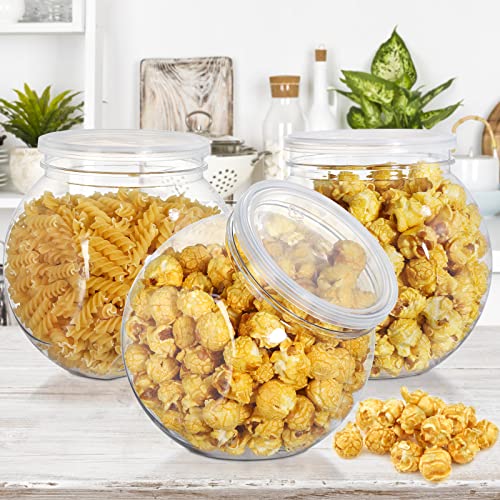TOPZEA 3 Pack Candy Jars with Lids, 46 Oz Plastic Candy Jar with Lid Clear Cookie Container Sweet Jar Wide Mouth Opening Kitchen Countertop Jars for Candies, Jelly Beans, Cookies, Cereal Snack Storage