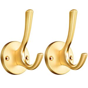 zuonai gold hooks 2 pack heavy duty brass wall gold coat hook decorative metal hooks for hanging coats and hat hooks towel hooks for bathrooms clothing hooks for bedroom key hanger double hooks