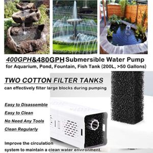 Ultra Quiet Fish Tank Filter 4-in-1 Internal Aquarium Filter,500-1800L/H Submersible Water Filter Pump Multifunctional Filter Water Pump for Betta, Turtle, Pond Fish, Garden. (15W 267GPH (1000L/h))