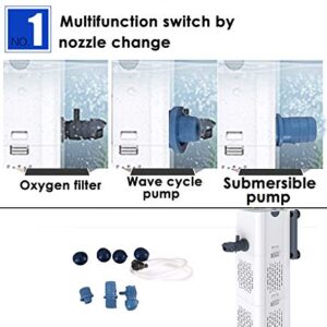 Ultra Quiet Fish Tank Filter 4-in-1 Internal Aquarium Filter,500-1800L/H Submersible Water Filter Pump Multifunctional Filter Water Pump for Betta, Turtle, Pond Fish, Garden. (15W 267GPH (1000L/h))