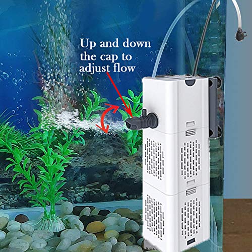 Ultra Quiet Fish Tank Filter 4-in-1 Internal Aquarium Filter,500-1800L/H Submersible Water Filter Pump Multifunctional Filter Water Pump for Betta, Turtle, Pond Fish, Garden. (15W 267GPH (1000L/h))