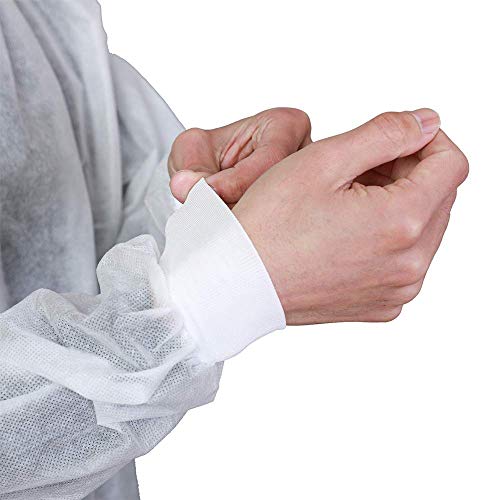 Greenour Disposable Lab Coats for Adults with Pockets Durable and Latex-free White Lab Jackets with Knitted Cuffs and Collar Pack of 10 (Large)