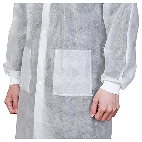 Greenour Disposable Lab Coats for Adults with Pockets Durable and Latex-free White Lab Jackets with Knitted Cuffs and Collar Pack of 10 (Large)