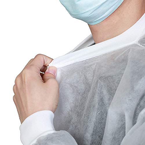 Greenour Disposable Lab Coats for Adults with Pockets Durable and Latex-free White Lab Jackets with Knitted Cuffs and Collar Pack of 10 (Large)