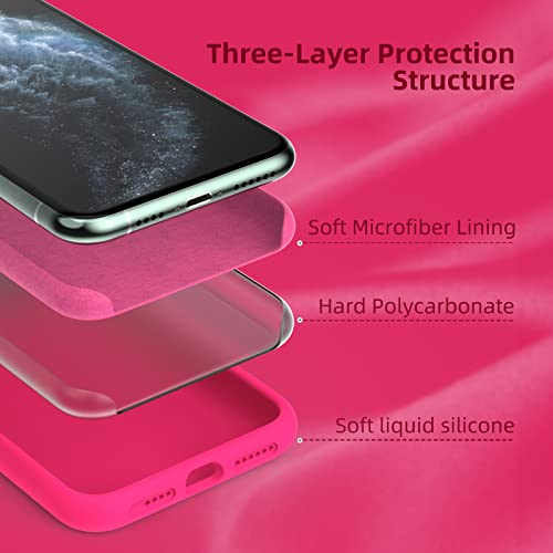 K TOMOTO Compatible with iPhone 11 Pro Max Case 6.5 Inch, Full Body Protection Liquid Silicone Gel Rubber Cover with Microfiber Lining, Thick Shockproof Protective Phone Cases, Hot Pink