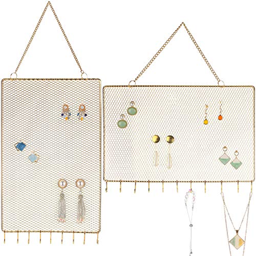 Heesch 2pack Earring Wall Holder Hanging Earring Organizer Wall Mounted Jewelry Organizer Stud Holder Diamond Grid with Hooks for Necklaces Bracelets (Small Grid)