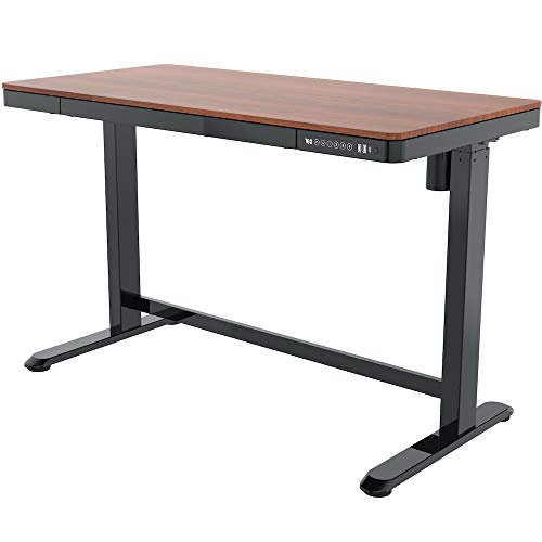 KOBLE Juno 48” Electric Height-Adjustable Desk with Black Frame and Walnut Foil Top