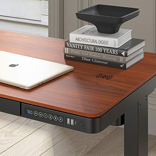 KOBLE Juno 48” Electric Height-Adjustable Desk with Black Frame and Walnut Foil Top