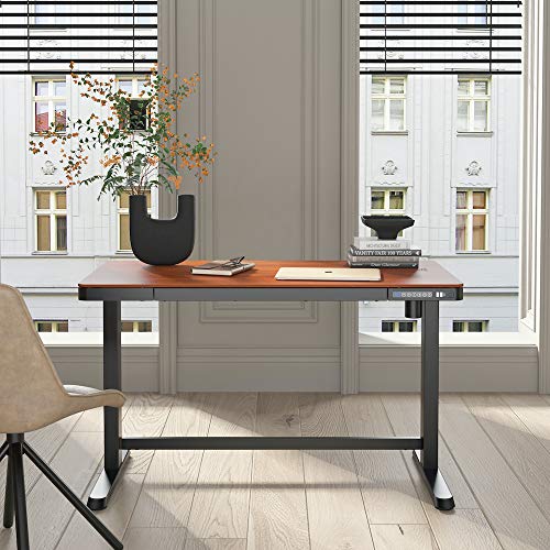 KOBLE Juno 48” Electric Height-Adjustable Desk with Black Frame and Walnut Foil Top