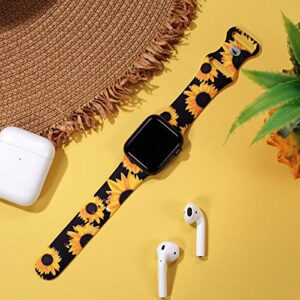 Lerobo Compatible with Apple Watch Bands 41mm 40mm 38mm Women Girls Fancy Cute Floral Silicone Printed Fadeless Pattern Replacement Sport Bands for iWatch SE Series 8 7 6 5 4 3 2 1,Black Sunflower S/M