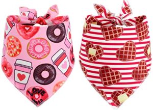 valentines day dog bandana 2 pack - triangle bibs pet scarf for small dogs puppy cat